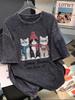 Damen Vintage Gewaschenes Schweres Baumwoll-Kurzarm Oversize T-Shirt mit Aufdruck