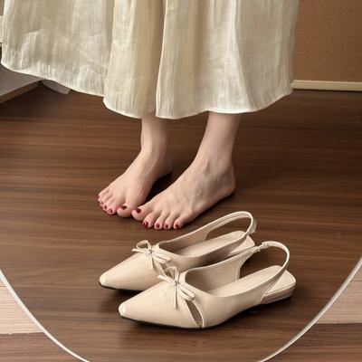French Pointed Single Shoes Women's Flat Bottom 2025 Spring and Summer New Bow Empty Bag Head Sandals Women's Evening Shoes