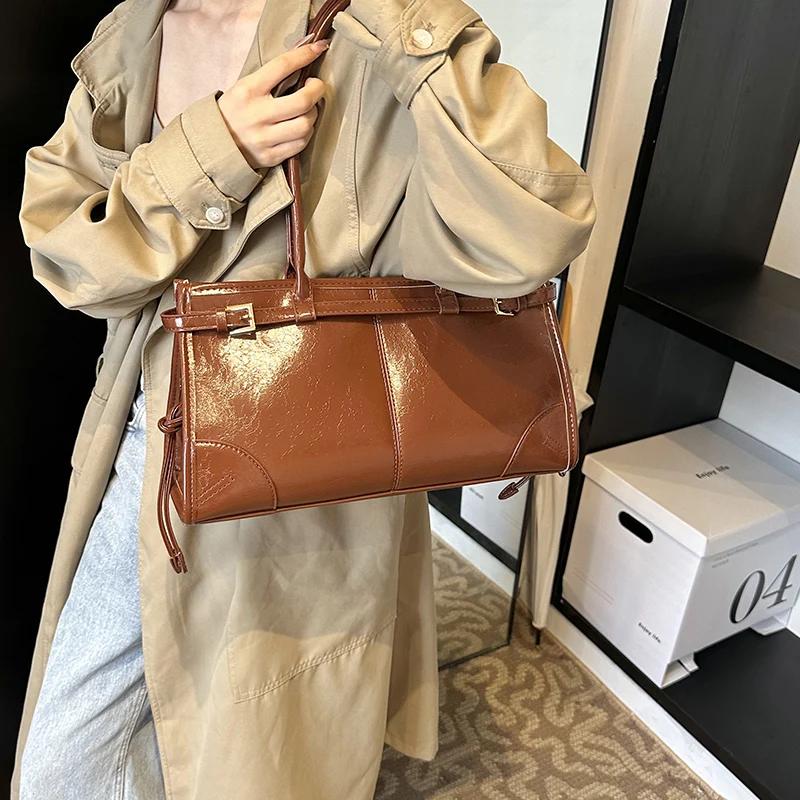 PU Leather Underarm Bags Lady Shoulder Bag for Women 2024 Winter New Fashion Y2K Tote Bags Retro Handbags and Purses