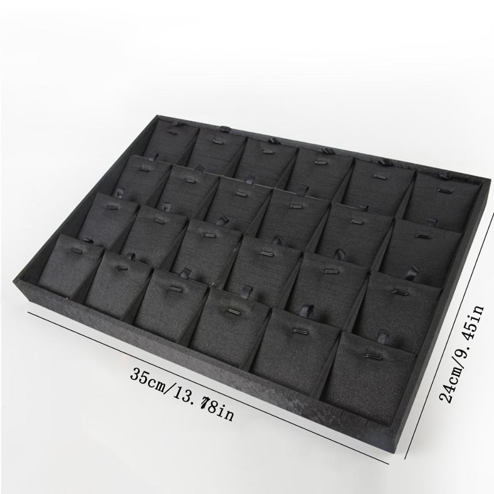 

24-секционный складной лоток для ювелирных изделий, органайзер для ювелирных изделий из матовой ткани, поднос для демонстрации серег, ожерелий, браслетов, колец чёрный