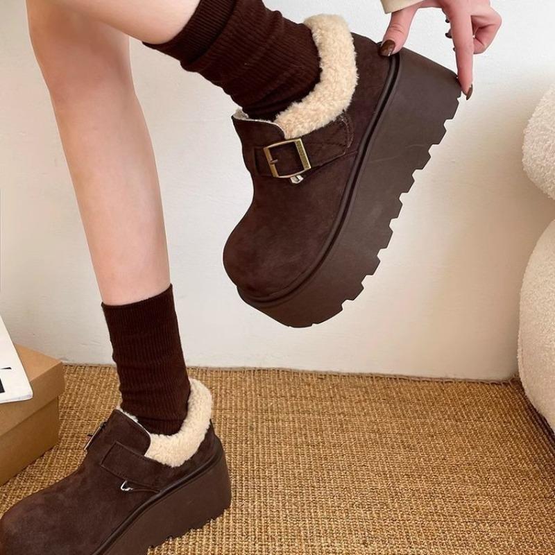 Thick-soled Height-increasing Shoes, Women's Snow Boots, Suede Wrapped Shoes, and Warm Cotton Shoes