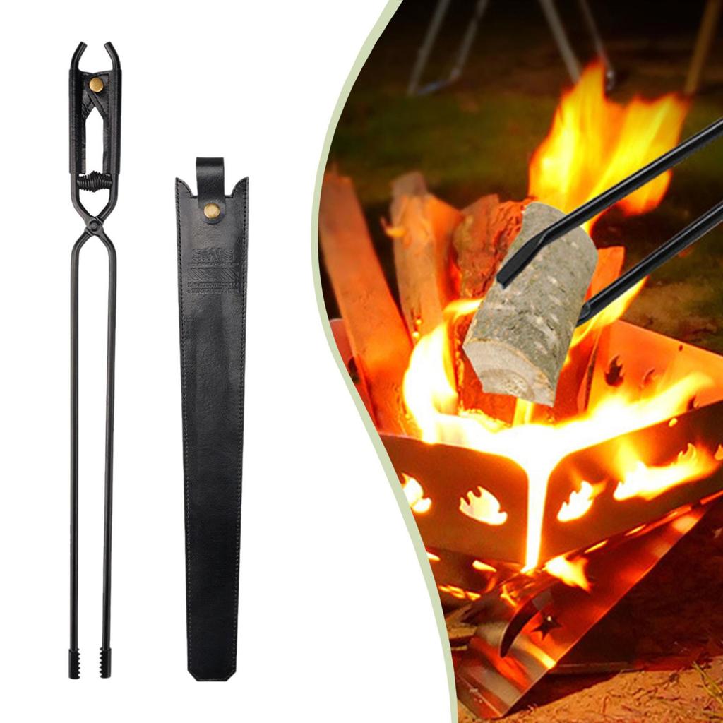 Campfire Tongs Fireplace Anti Scald High Temperature Resistance Practical with PU Leather