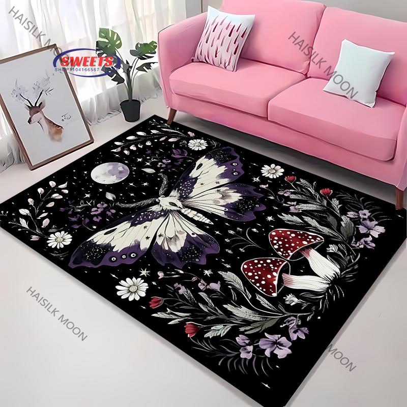 3D Himmlischer & Floraler Kunstbereichsteppich – Rutschfester Teppich für Schlafzimmer oder Wohnzimmer – Mond Sonne Blume Totem Bodenmatte, Heimdekor