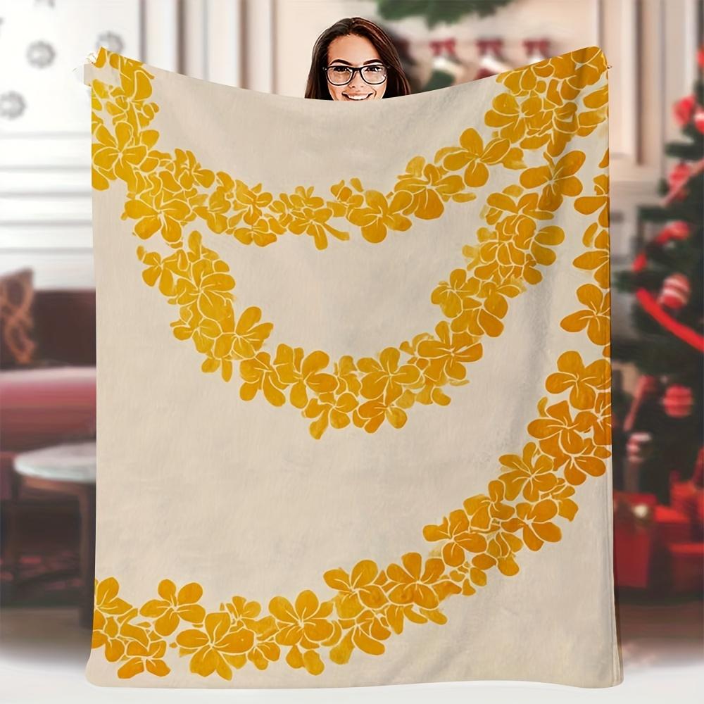 

1pc Soft Single-Sided Printed Blanket 60x80 Inch - Yellow & White Floral Lei Pattern, Retro Style, 100+ Yarn Count, All-Season 70x100cm28x39in