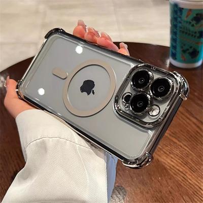 Lusso Per Custodia Magnetica Wireless Magsafe Per iPhone 15 14 Plus 13 12 Pro Max Trasparente Placcato Antiurto Armatura Bumper Cover