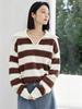 Korean Style Color Block Striped Wool Knit Pullover - Women's Loose Long Sleeve Sweater for Autumn/Winter