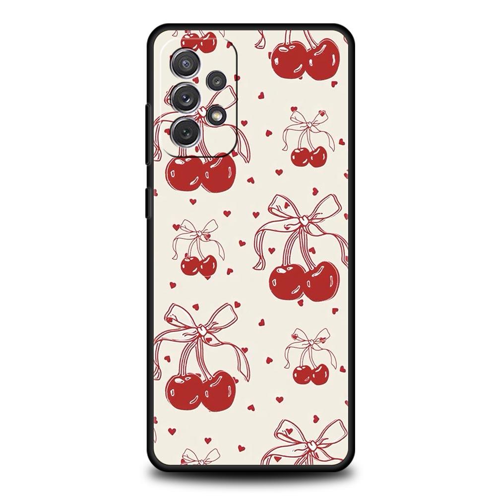 Cute Cherry Bow Phone Case for Samsung A51 A71 A21S A12 A11 A15 A25 A31 A41 A23 A33 A53 A73 A03S A05S A13 5G A35 A55 Cover