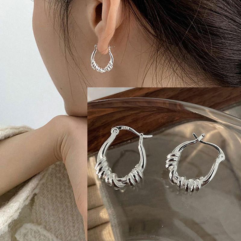 925 Sterling Silver Asymmetric Hoop Earrings for Women Girls Gold Silver Color Party Jewelry Gifts