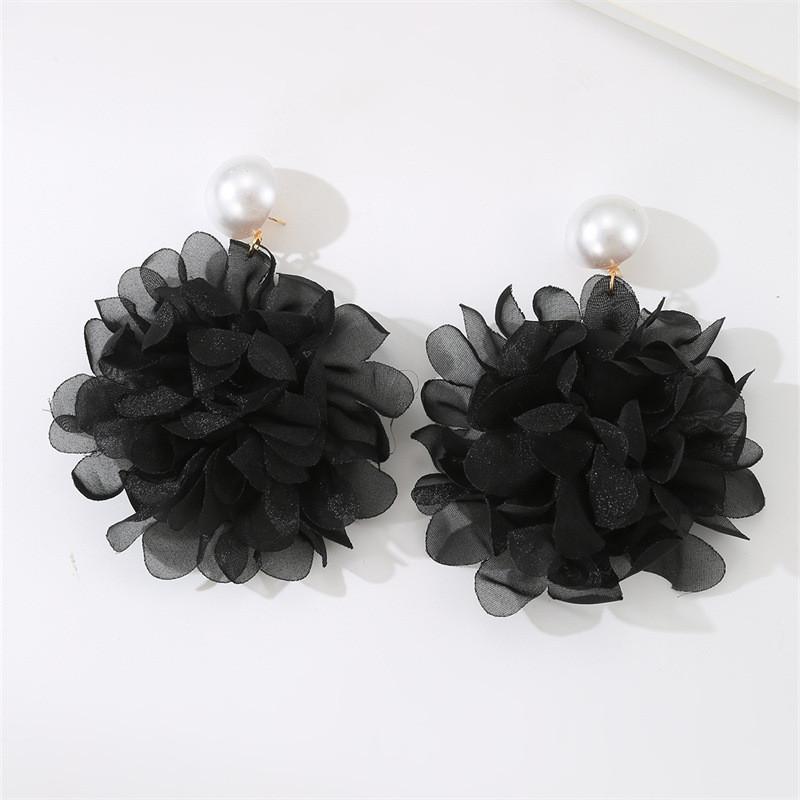 

Elegant Pearl Flower Drop Earrings With Resin Geometric Design For Women чорний