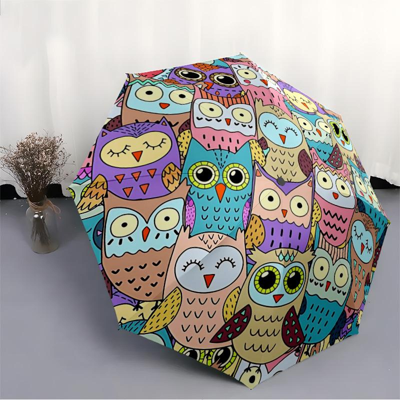 1pc Owl Pattern Auto Open/close, All-Season Portable Folding Umbrella for Women & Men, Travel, Everyday, Formal Events - Compact Luxury Parasol, Outdo