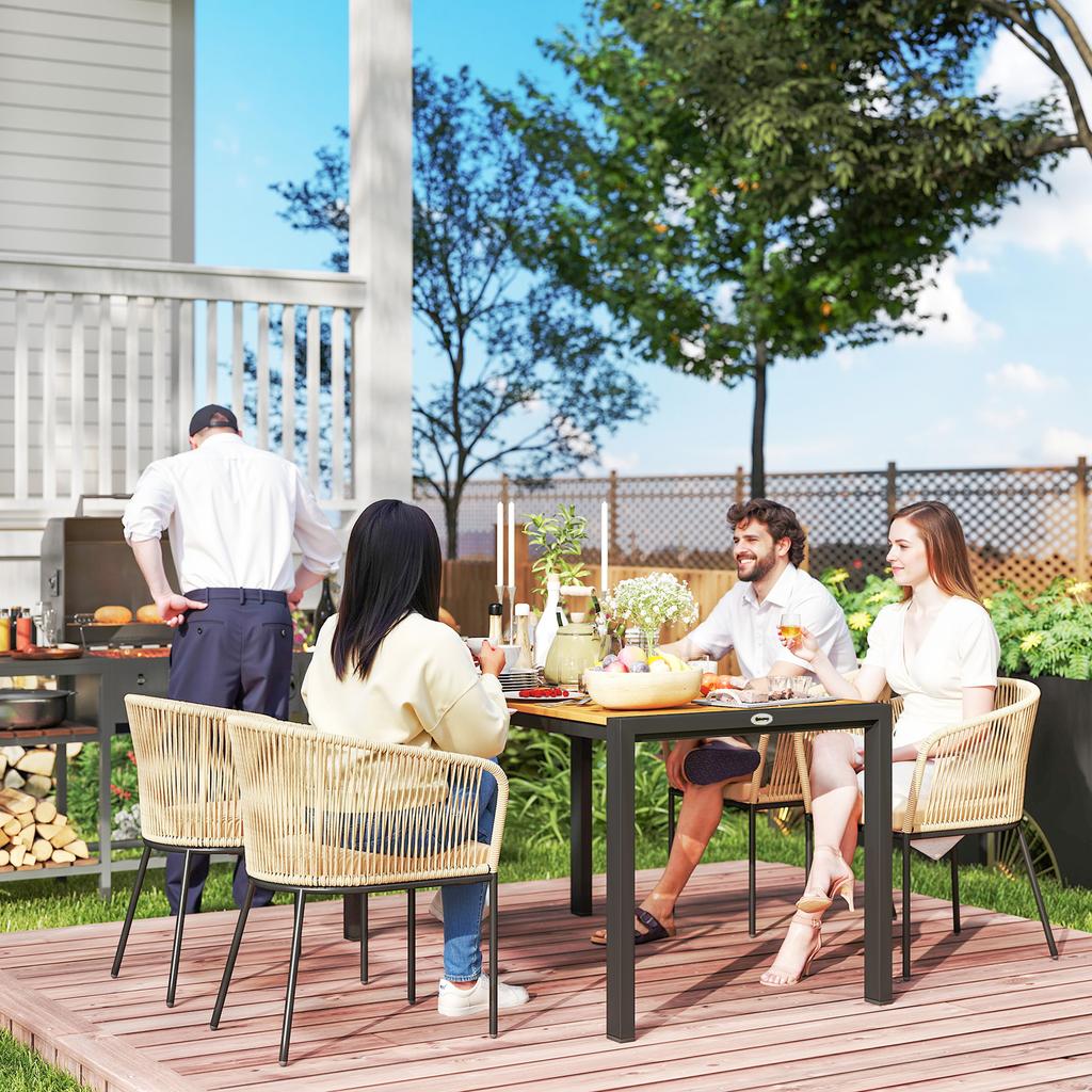 5-Piece Garden Furniture Set, 4 Chairs, 1 Table, Synthetic Rattan, Steel Frame, Washable Cushions, for Patio, Khaki