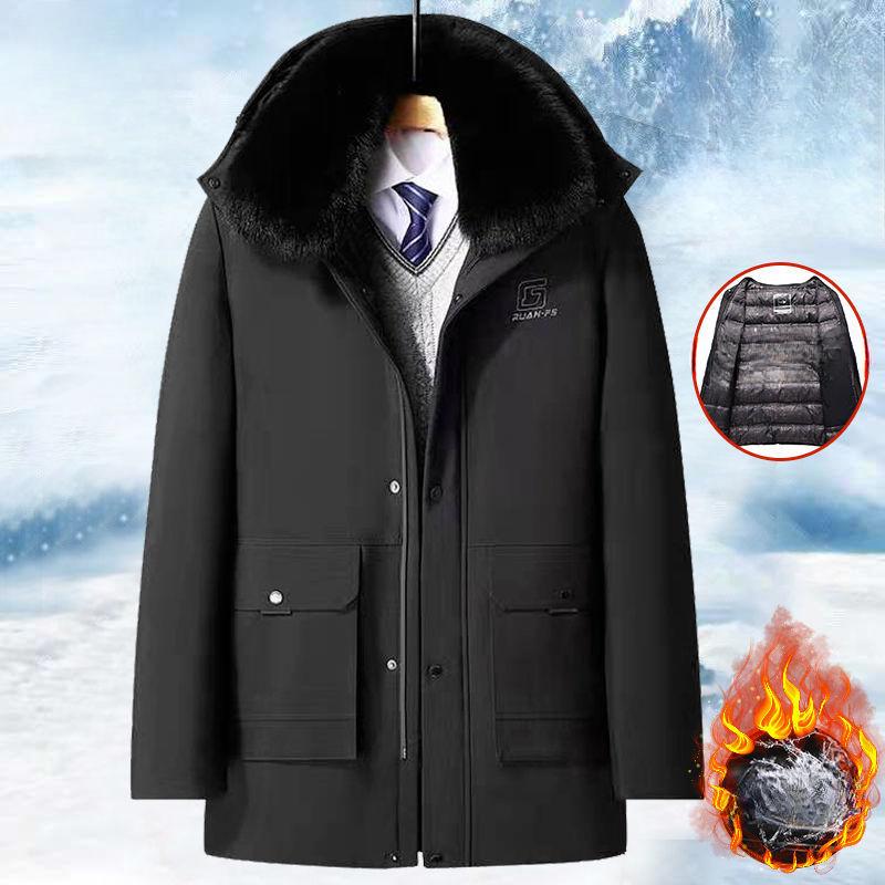 Dad's Cotton-padded Jacket, Middle-aged and Elderly Men's Long Velvet and Thickened Warm Cotton-padded Jacket, Winter Cotton-padded Jacket for Men