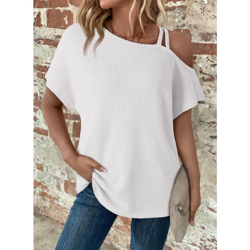 Short-sleeved Solid Tops for Women Summer New Styles Versatile Off-shoulder Knitted Women's Clothing