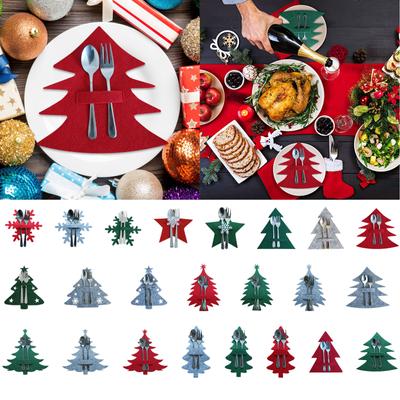 Christmas Cutlery Decoration 4PCS Christmas Cutlery Bag Silverware Tableware Holder Knife Fork Bag Pouch Decor For Home Dinner Table
