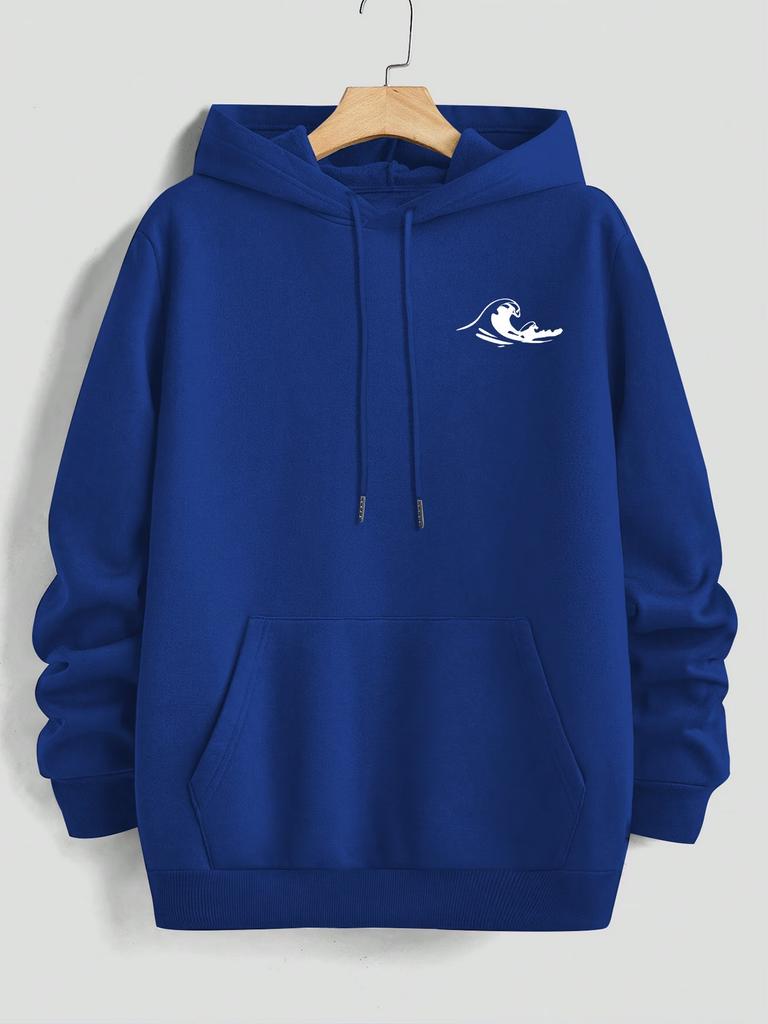 Little Wave Chest Printed Hooded Sweater Women's Casual Loose Oversize Pullover Hoodie