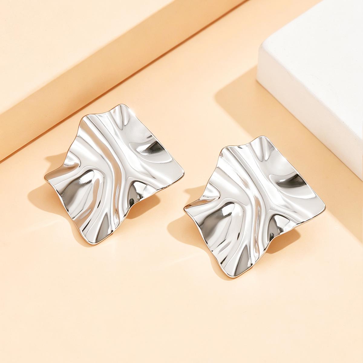 Retro Geometric Pleated Stainless Steel Stud Earrings for Women
