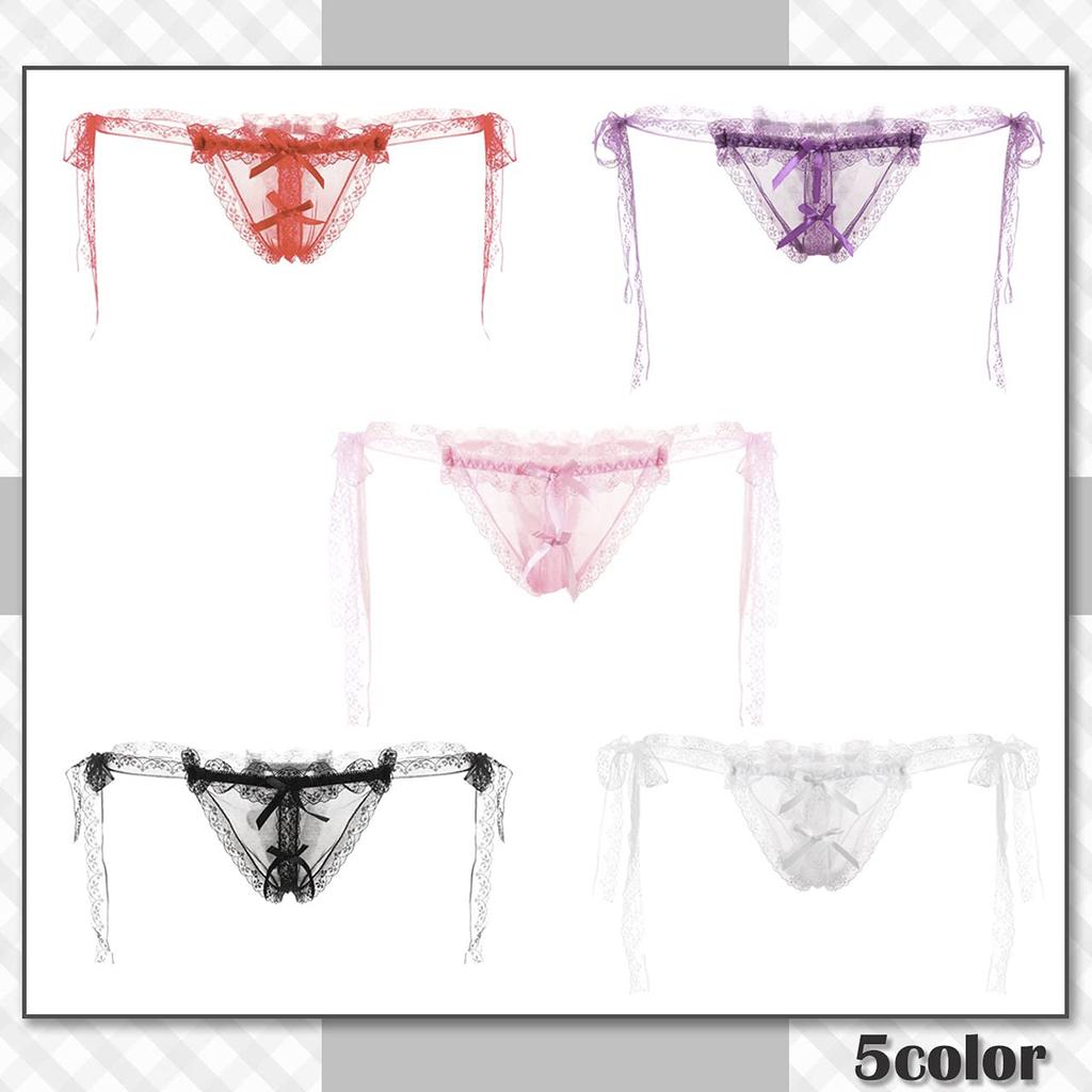 CHROME CRANE Ruffled Sexy Ribbon LW104 Women's See-Through T-Back Panties/Shorts (03.White)