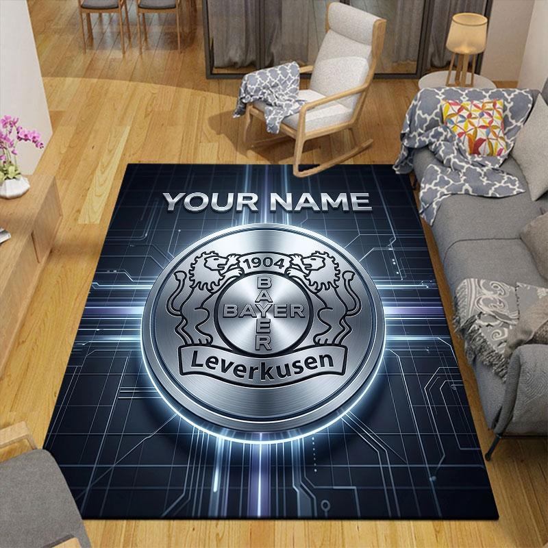 Custom Name,Bayer 04 Home Sofa Decoration for Living Room & Bedroom, Non‑Slip Play Flannel Floor Mat for Game Room