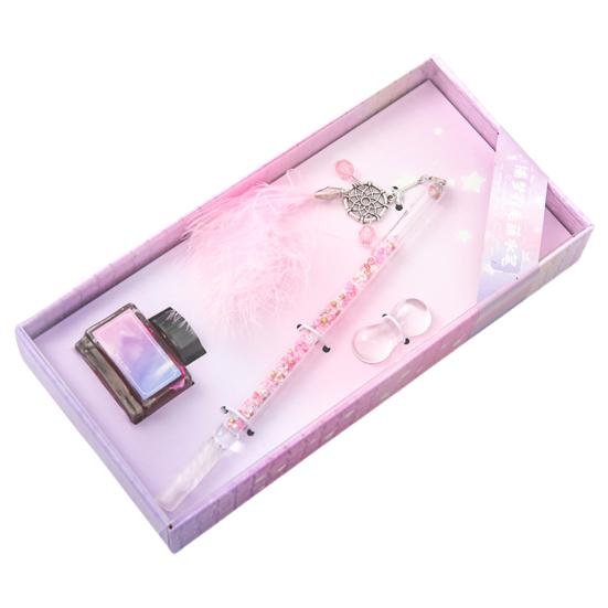 1Набір Кристалічна ручка Дизайн підвіски з пір'ям Економія чорнила Легко чистити Художня кристалічна ручка для підпису для ескізів