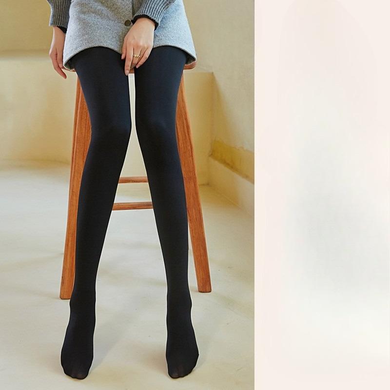Women's Black High Waist Bare Leg Effect Pantyhose Autumn Winter Fleece Lined Thickened Tummy Control Shiny Outer Wear Leggings