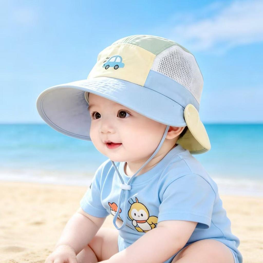 Children's sun hat summer thin design sun protection large brim breathable mesh shawl hat women's fisherman hat