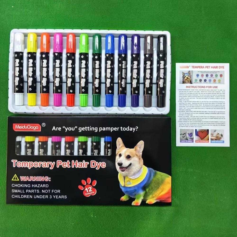 12 Farben Hundehaarfarbe Ungiftiger Tier-Marker Haustiersicher Haarfärbestift für Haustiere Haustier-Styling