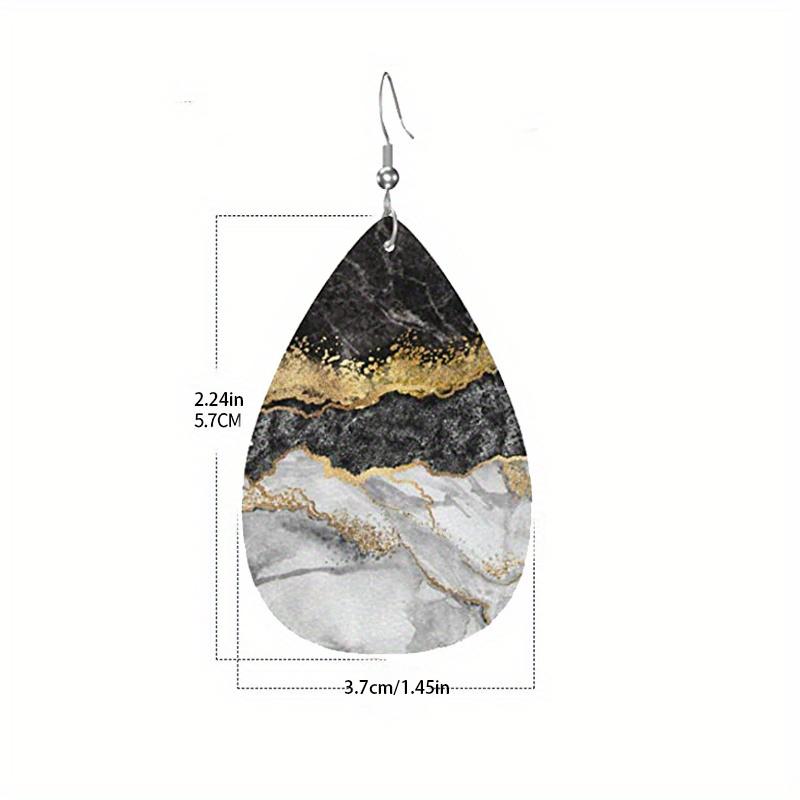 Creative Marble Pattern PU Leather Earrings for Women Abstract Beach Ocean Pattern Tears Earrings Double-sided Pattern Design Lightweight Earrings