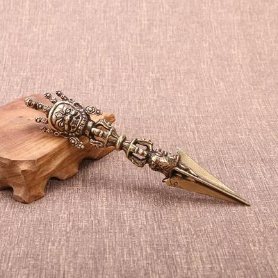 Vintage Messing Buddhistische Artefakte Heim Feng Shui Dekorationen Kupfer Pferdekopf Schädel Buddha Vajra Stößel Figuren Ornamente