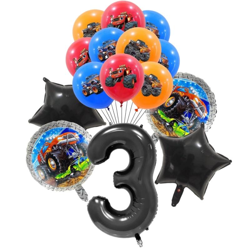 15Pcs Monster Truck Balloon Car Themed Birthday Foil Ballons Dump Truck Helium Balloon Boy Birthday Party Decor Supplies