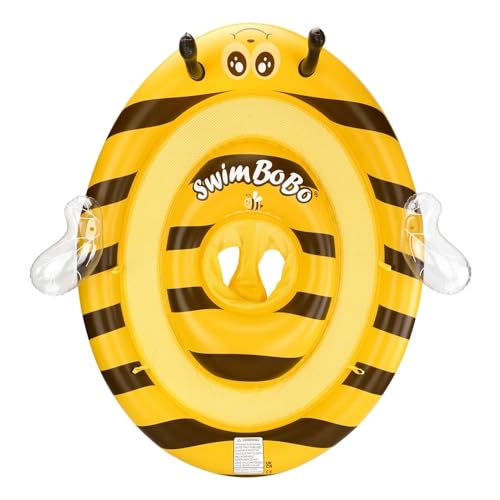 Baby Swim Ring with Cover and Leg Holes, Cute Bee Design, UV Protection SPF50+, Removable Sunshade, Suitable for Children 6 Months-3 Years Old (Yellow