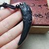 King of Medicine Stone: Men's Double-Sided Wolf Tooth Serpentine Jade Pendant Amulet In Dark Green