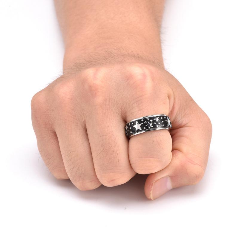 8mm Star Shaped Rotable Ring for Men Stainless Steel Pressure Relieving Ring Vintage Punk Jewelry New