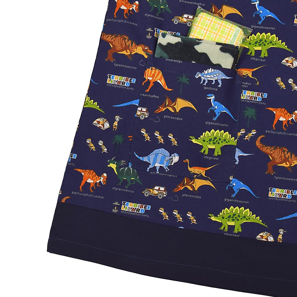 COLORFUL CANDY STYLE Smock Dinosaur Set of 3 Cool Long Sleeve Smocks for Elementary and Stylish Smock (100-110cm) "Discover! Explore! Continent"