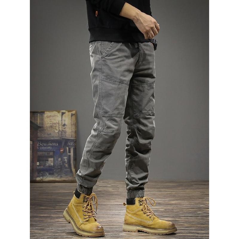 Fashion Slim Tie One's Feet Men's Cargo Pants Classic Pocket Street Casual Button Youth Solid Color All-match Male Trousers