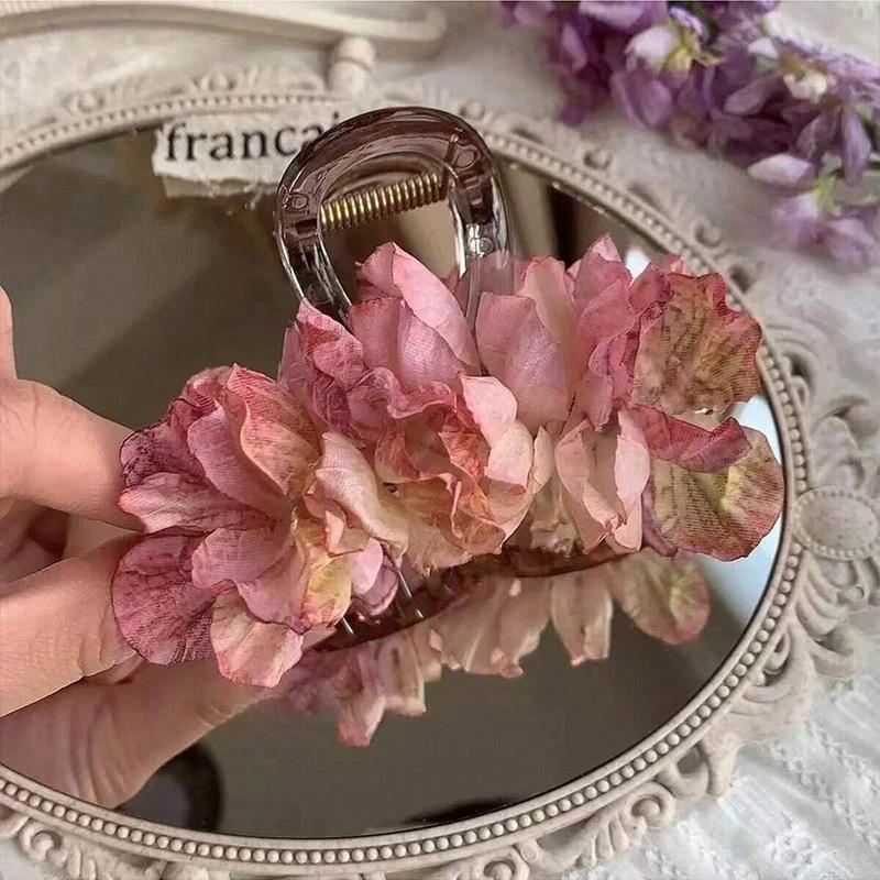 

1pc Women s Sweet, Versatile, Romantic Cherry Blossom Powder, Dried Rose, Big Grasp, Jiasen Simulation Flower Hair Claw