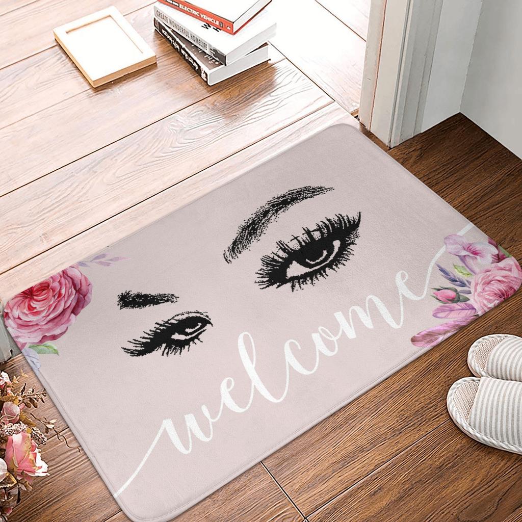 Rose Gold Glitter Sparkle Eyelashes Doormat Non-Slip Kitchen Bath Mat Living Room Door Floor Entrance Carpet Rug