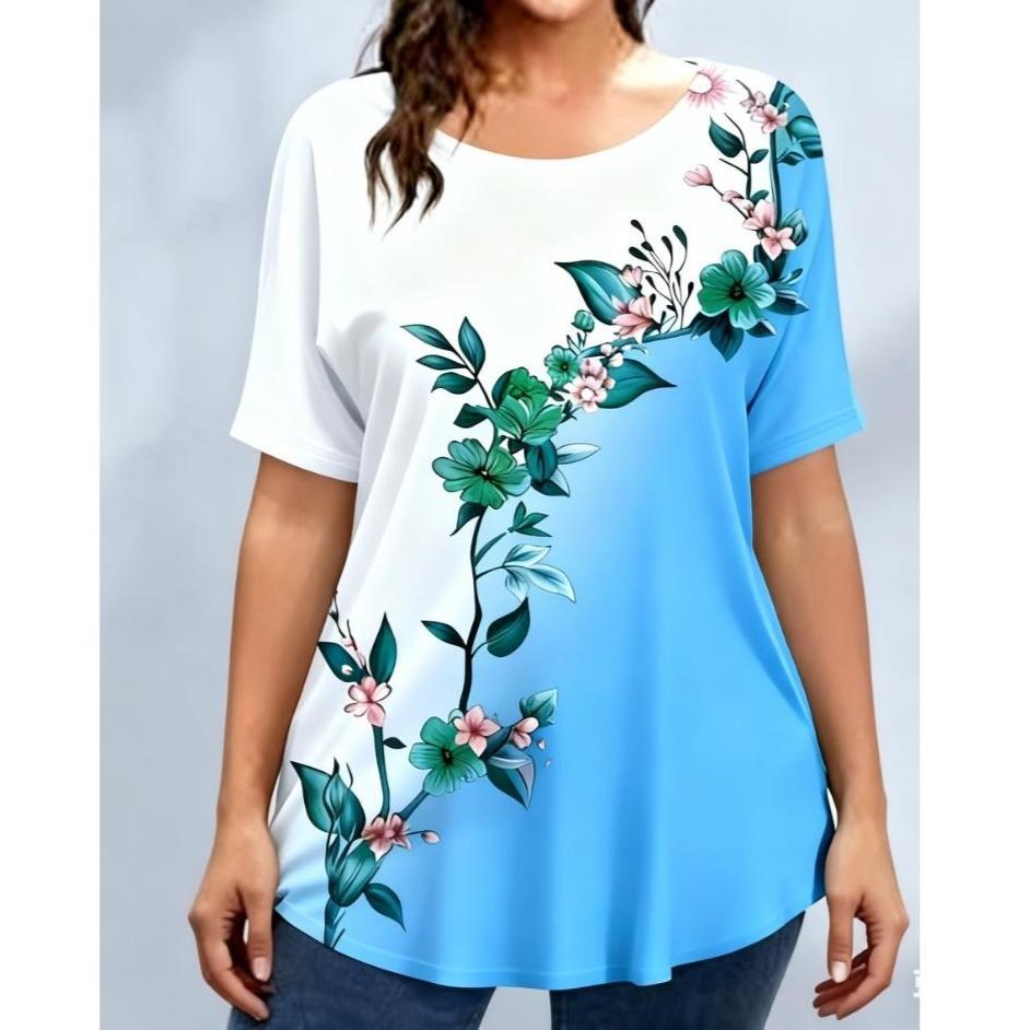 Damen T-Shirt mit Blumendruck Sommer Alltags-Freizeit Damen T-Shirts Outdoor Streetwear Kurzarm Top