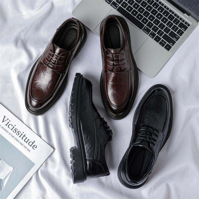 Scarpe casual in pelle a suola morbida, traspiranti, a punta tonda, resistenti all'usura, scarpe da lavoro