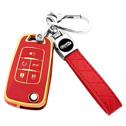 For Chevy Key Fob Cover with Keychain,Premium TPU Full Protection Key Case Shell for Equinox Camaro Cruze Malibu Impala Spark Sonic GMC