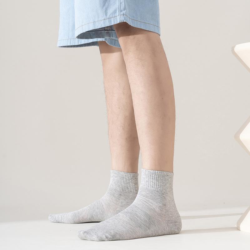 Thin Summer Socks, Men'S Mesh Socks, Mid-Tube Cotton Socks, Sweat-Absorbing, Breathable, Antibacterial Casual Socks