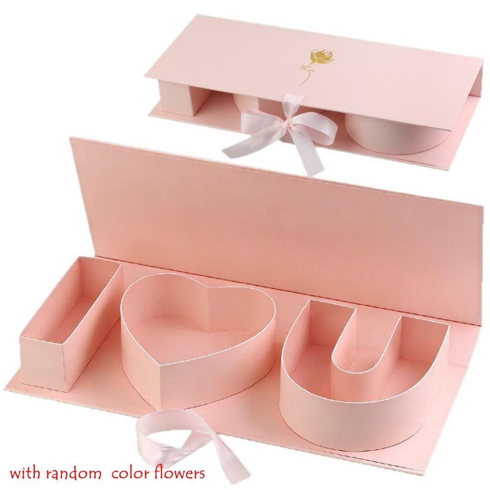 Rectangle I Love You Empty Box Romantic Large Size Jewelry Gift Box Red Color Letter-Shaped Thicker Flowers Gift Box