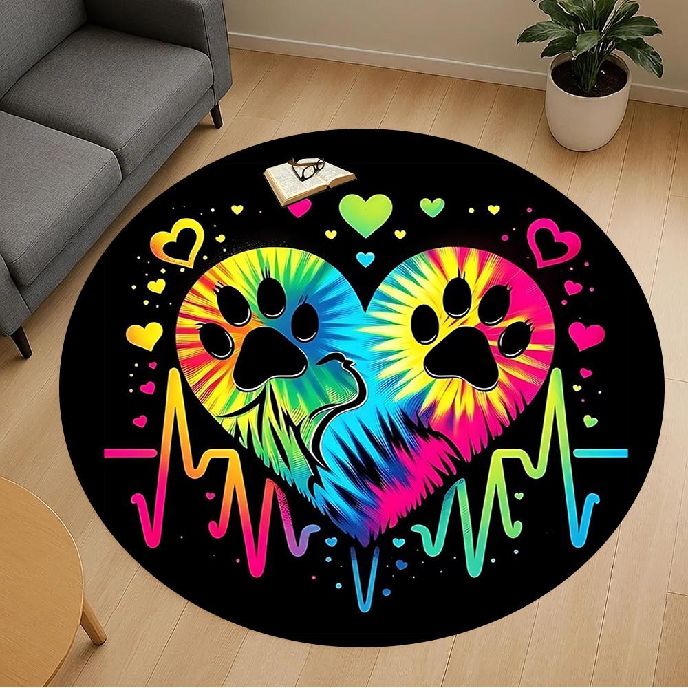 1pc Paw Print Heart Round Chair Mat Office Area Rug - Non-Slip, Floor Mat for Office, Bedroom, and Indoor Decor P127135
