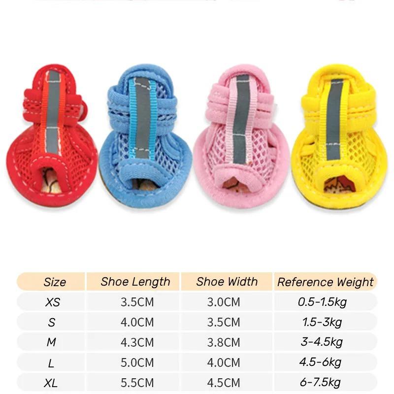 4PCS/set Pink Non-slip Summer Dog Shoes Breathable Sandals for Small Dogs Pet Dog Socks Sneakers for Dogs Puppy Cat Shoes Boots