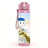 1PC Santorini White Building Sea View 750ml Color Plastic Sports Water Bottle Leakproof Flip Straw Lid Suitable for Sports Office Home Use