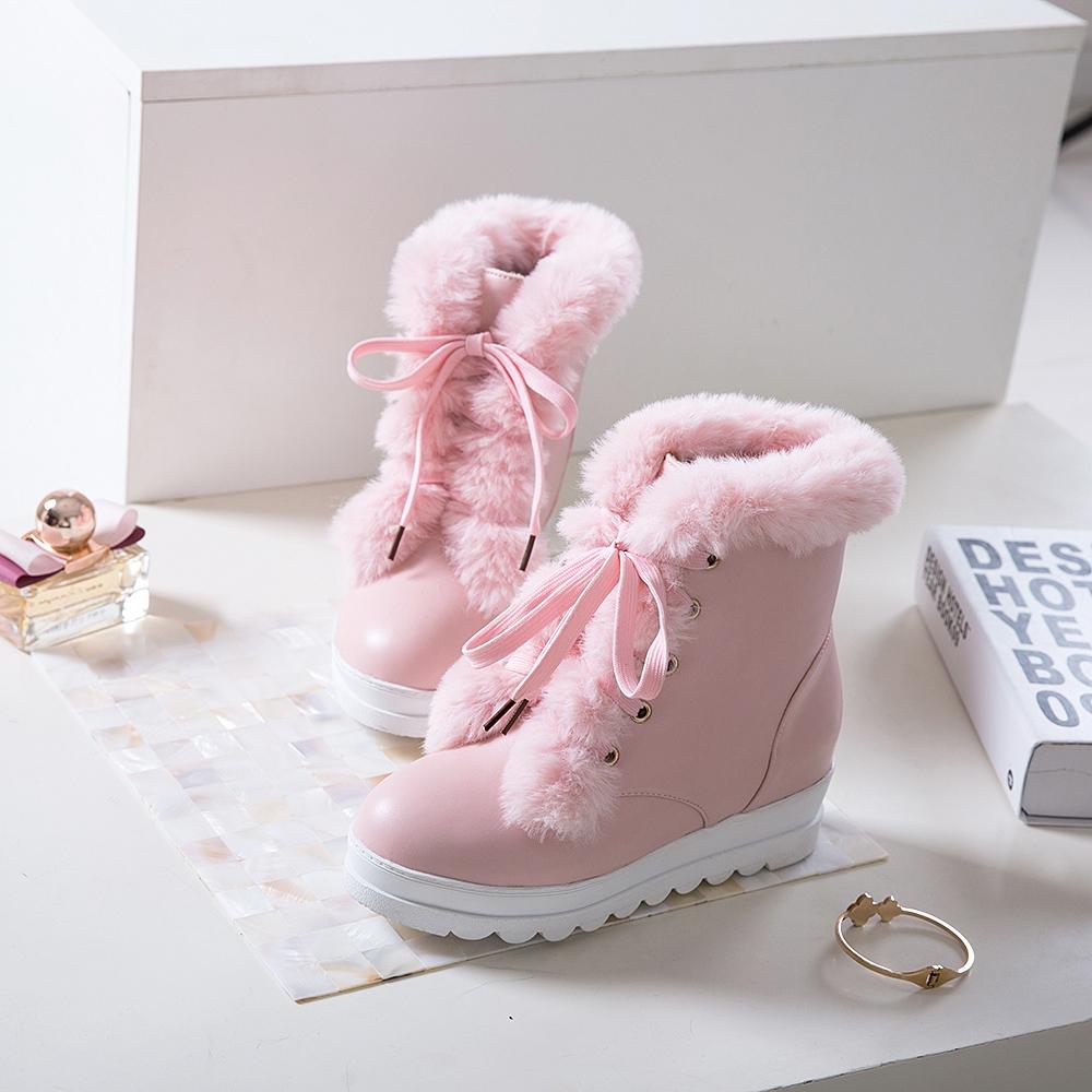 B5/Damen-Kurzstiefel, Winter-lange Plüsch-warme Schneestiefel, übergroße Damenschuhe, erhöhte schräge Absätze, Damenschuhe