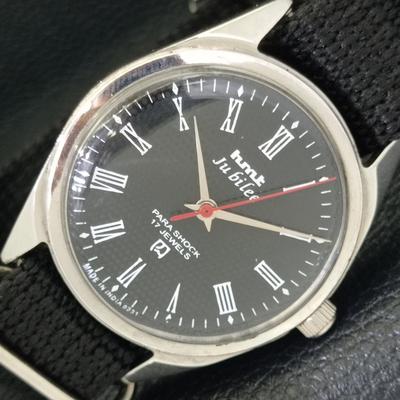 RELOJ HMT JUBILEE DE CUERDA MANUAL PARA HOMBRE, USADO, INDIO, ESFERA NEGRA, a432776-2