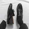 Men’s Rivet Loafers Dress Black Patent Leather Monks Shoes Men Slip on Pointed Toe Tuxedo Rock Club Shoes Plus Size