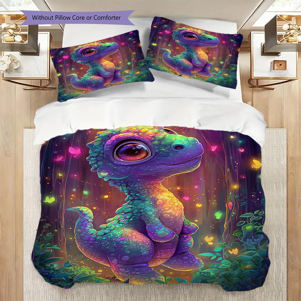 Dinosaur Pattern Bedding Quilt Set Quilt Cover Pillowcase Home Decoration Birthday Gift (1 * Duvet Cover + 2 * Pillowcase, Without Core)