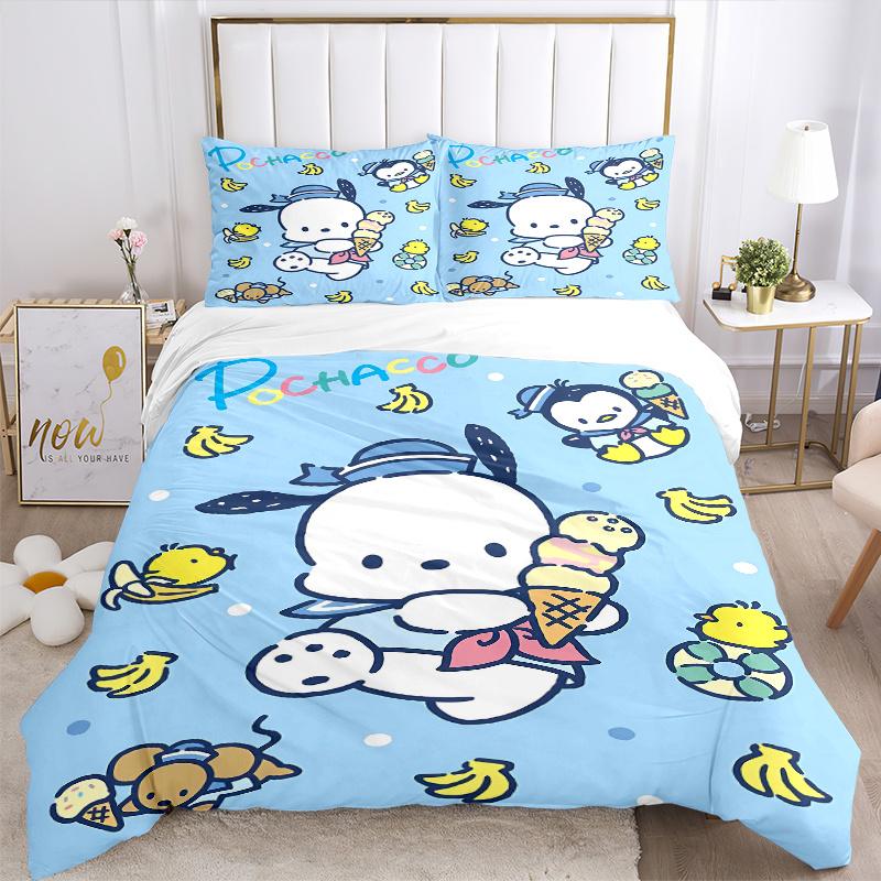 3pcs Pochacco & Ice Cream Design Print Bedding Set (1 Cover + 2 Pillowcases, Without Inserts), Soft and Comfortable W075