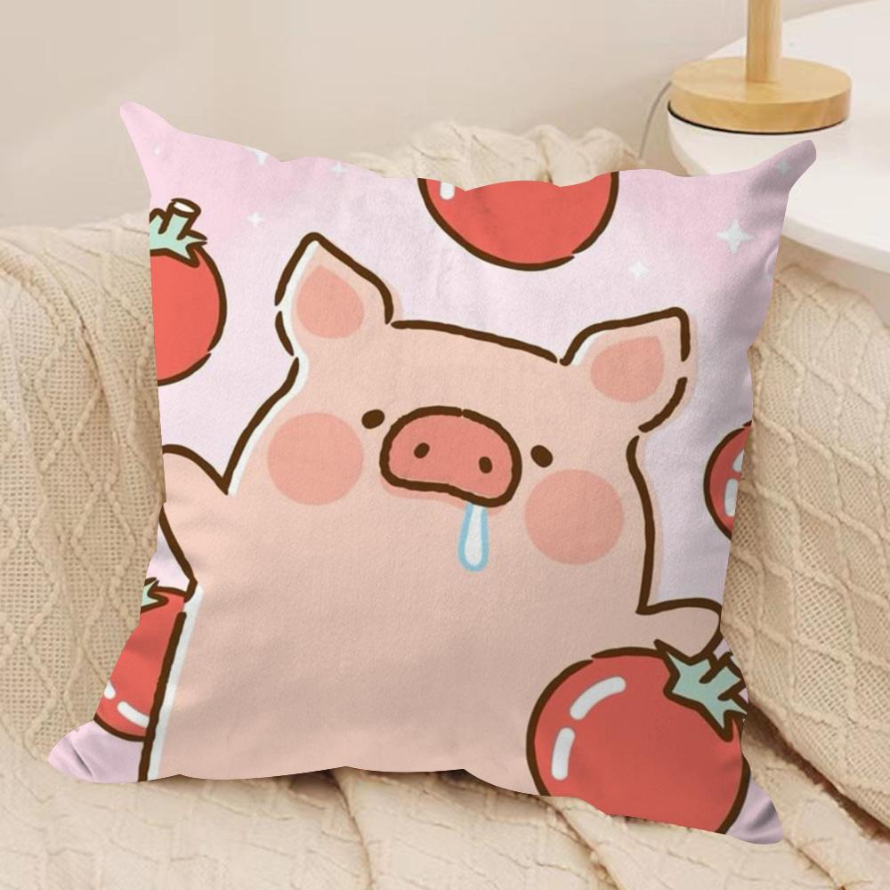 Cartoon L-Lulu Pig Pink Cushion Cover Silky Short Plush Double-Sided Printed Pillow Case for Sofa All Seasons Home Decor Gift